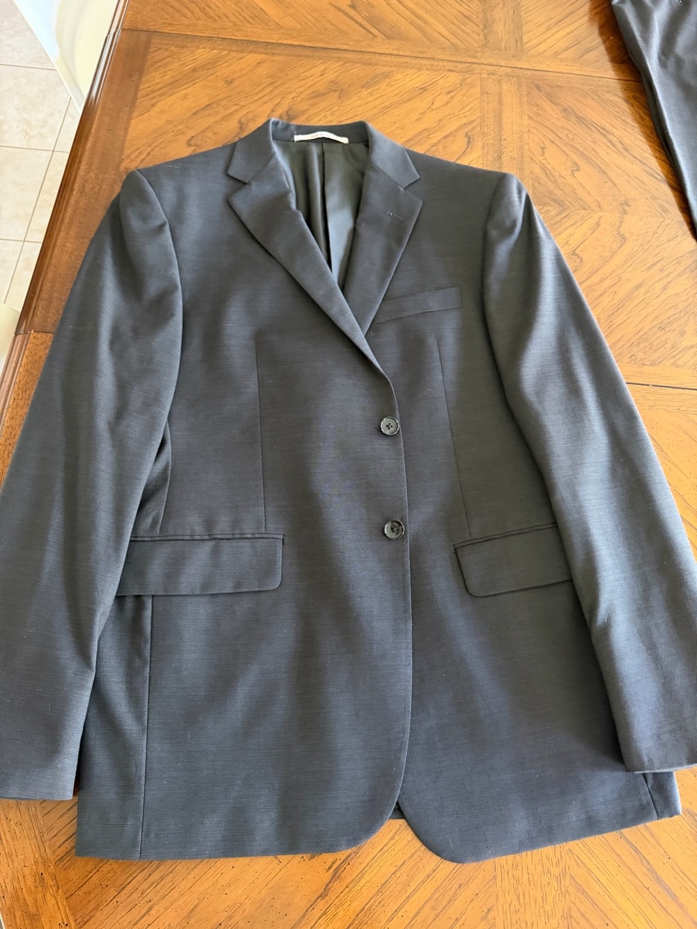 Hickey Freeman Single-Breasted Dark Charcoal Suit Blazer